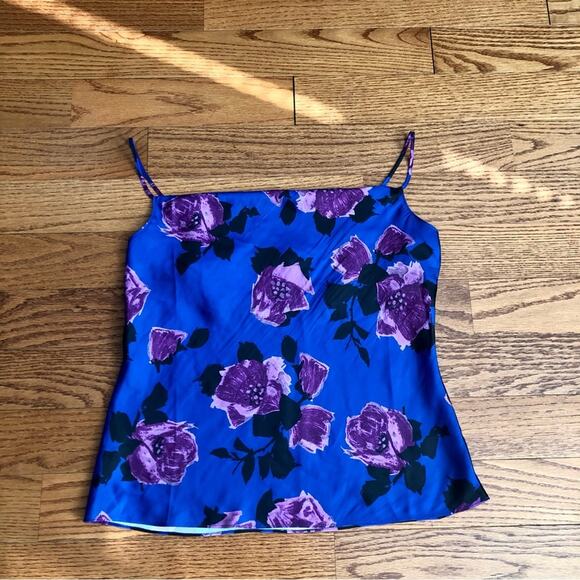 PAIGE Camisole Cowl Drape Neck Sleeveless Satin Floral Print Blue Purple M NWT - Picture 8 of 12